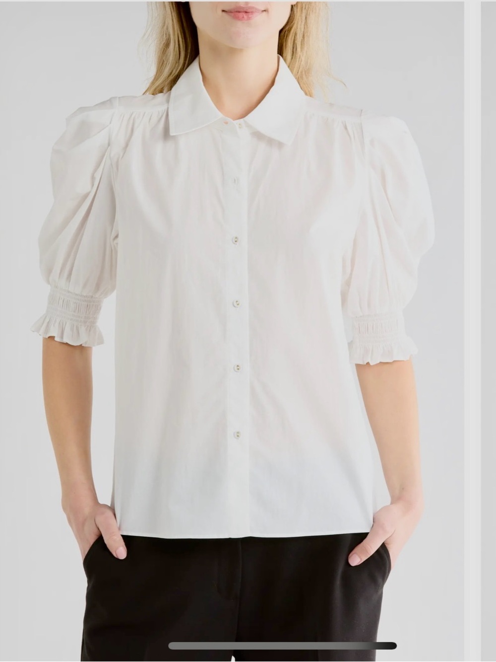 Ramy Brook White Puff-Sleeve Button-Down Shirt